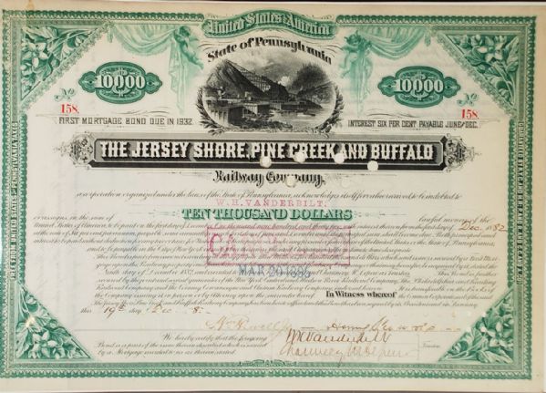 Railway Stock signed by 3 Vanderbilt's,