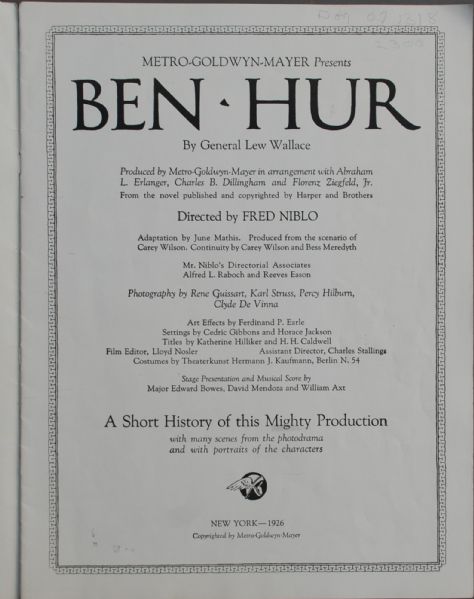 Ben-Hur 1926 movie souvenir program and King of Kings MGM Program Book