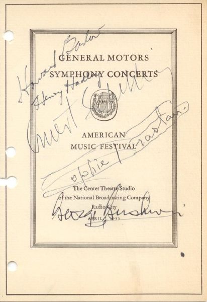 George Gershwin and 4 other Musical luminaries signed Program