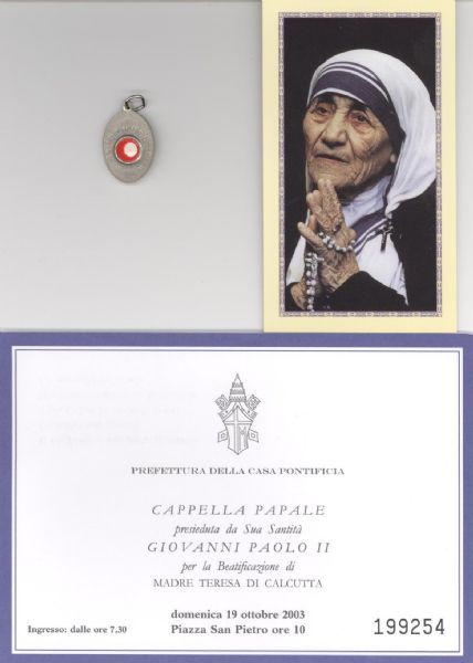 Mother Teresa Beatification Souvenir with piece of Veil