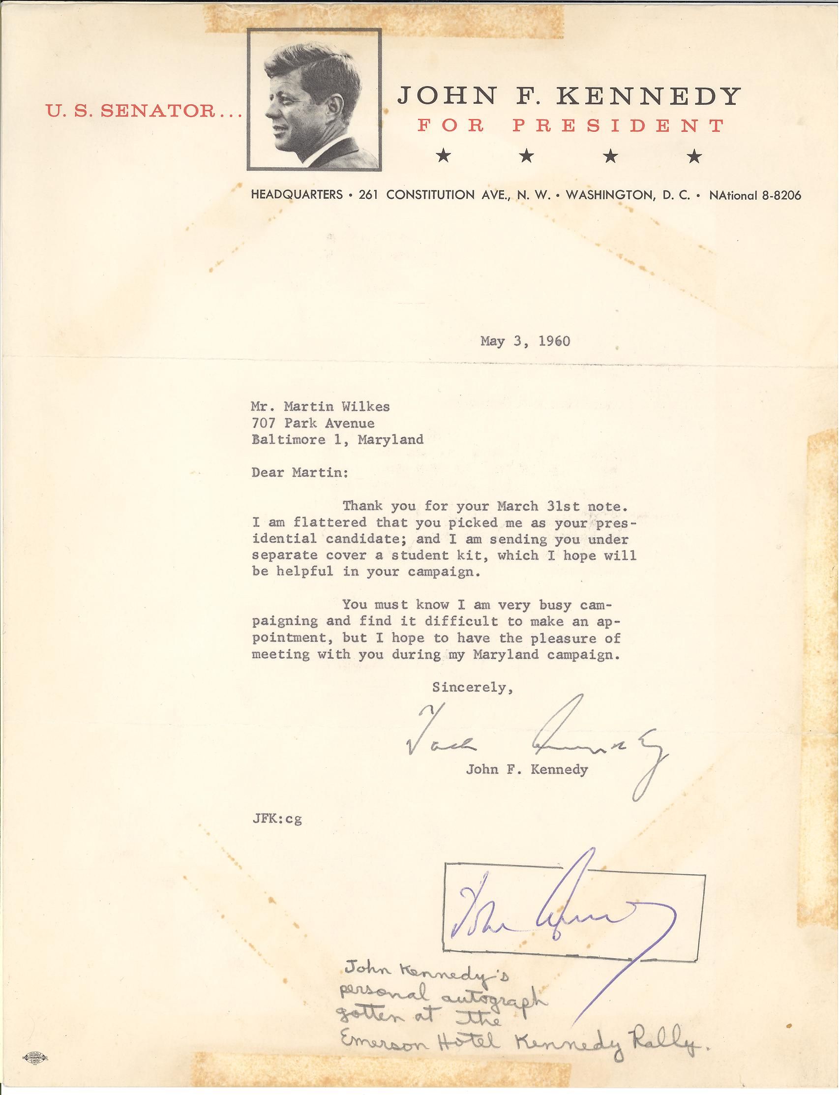 Lot Detail John F Kennedy In Person Signed Letter 