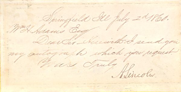 Lincoln Signs an Autograph Request, dated July 13, 1860