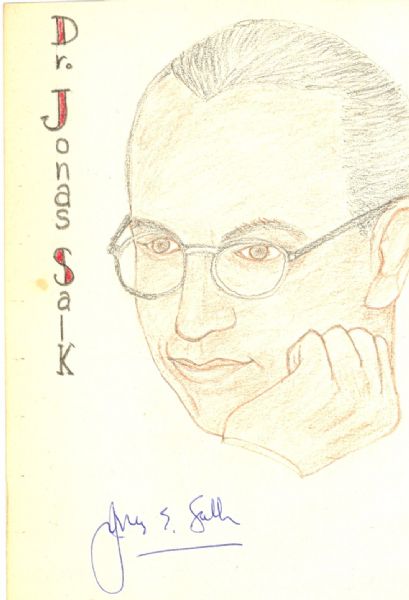 Dr. Jonas Salk signed original drawing