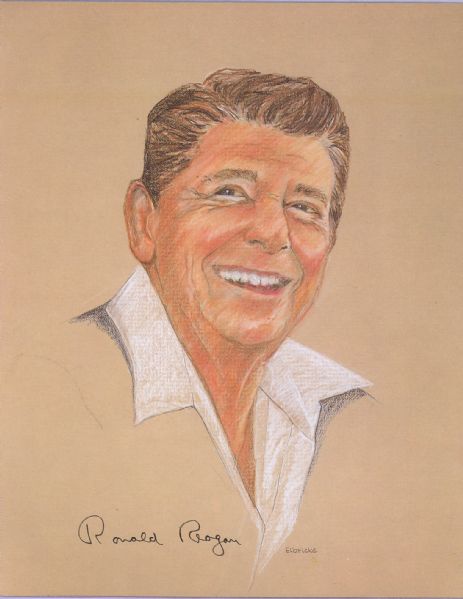 Ronald Reagan signed original sketch