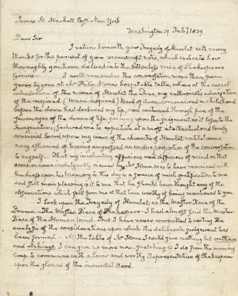 Amazing 4pg  John Quincy Adams Letter Deciphering Shakespeare's Hamlet 