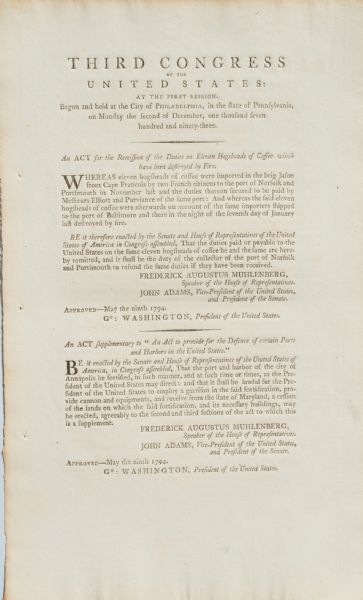 US Broadside Approved George Washington 1793