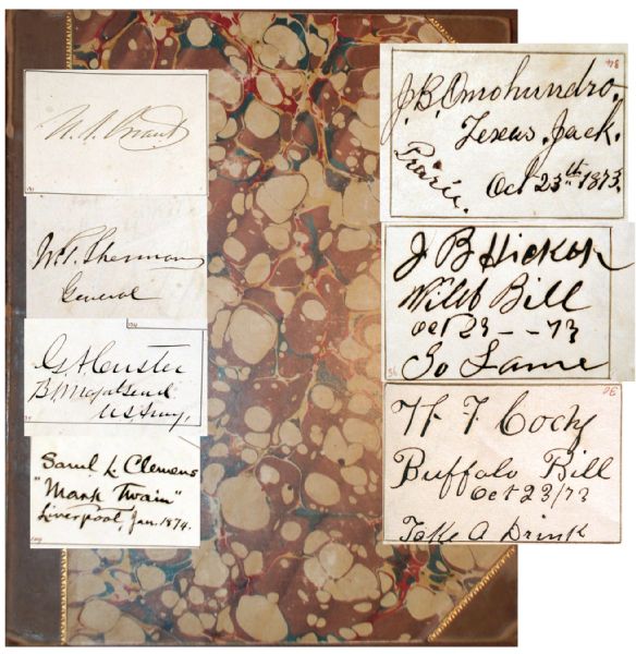 Extremely Rare J. B.Hickok/Wild Bill, and A plethora of famous 19th century celebrities  made their mark–literally– on this highly coveted autograph album