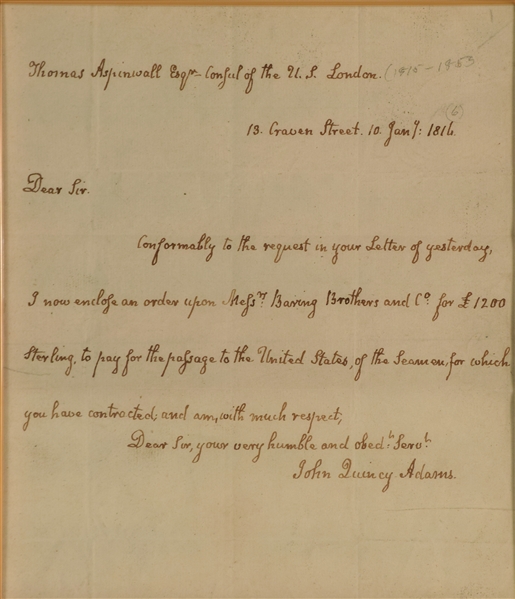 John Quincy Adams Brings War of 1812 Destitute Seaman back to the  US