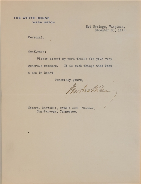 Woodrow Wilson Signed White House letters