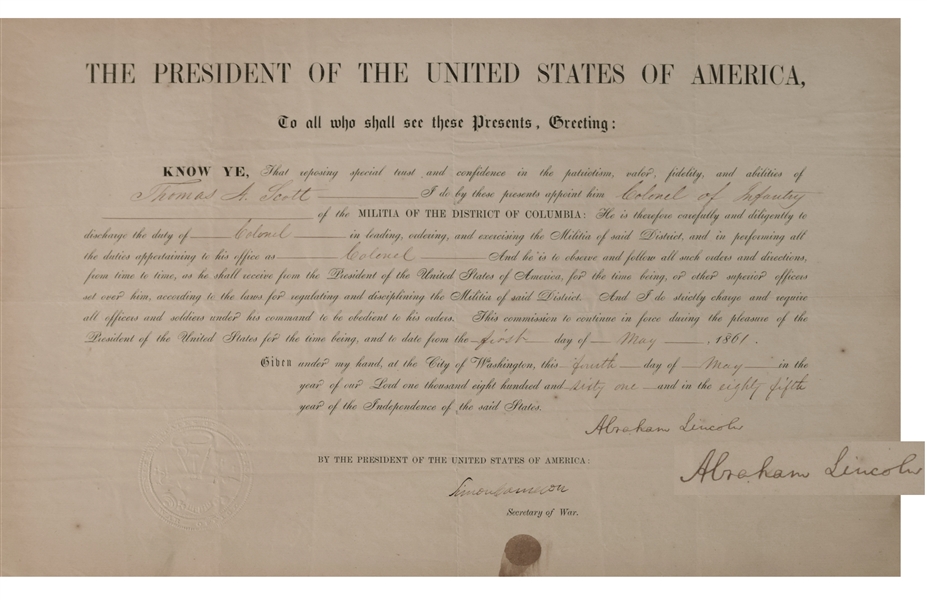 Abraham Lincoln Signed Appointment