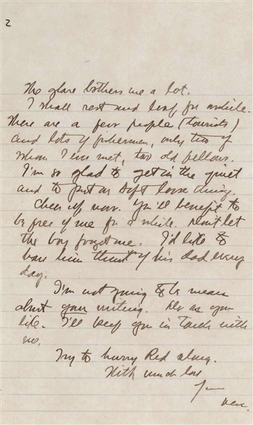 Zane Grey Letter to Wife