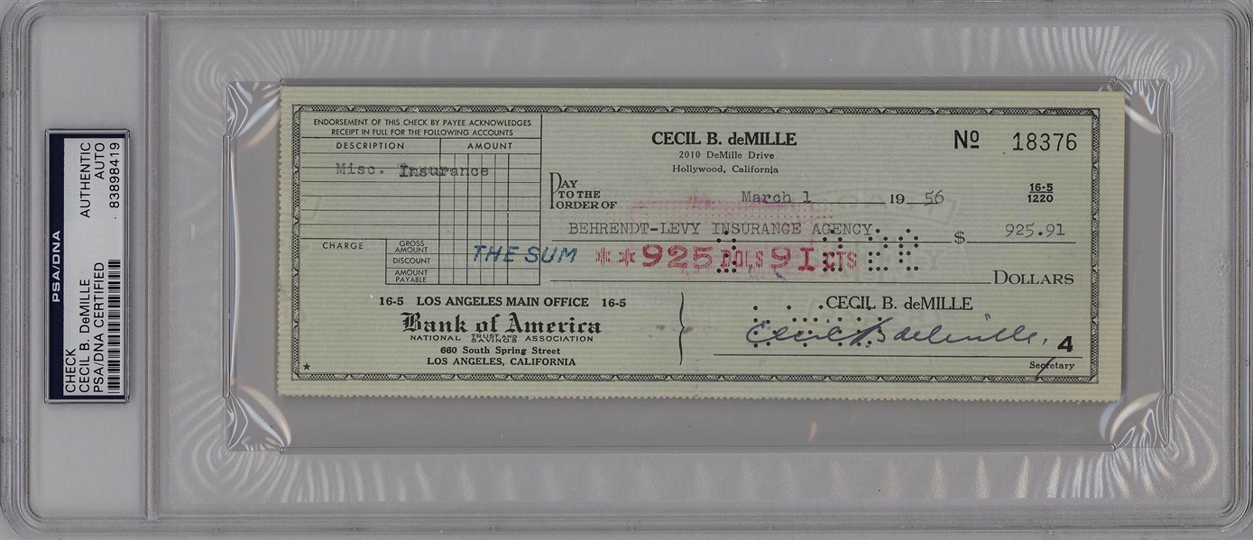 Cecil B. deMille Check