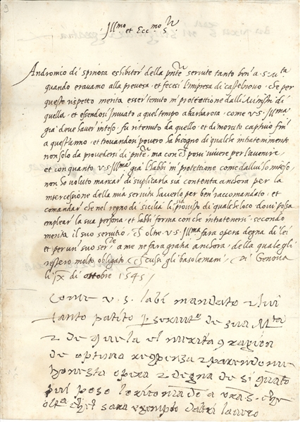 Extremely Rare Andrea Doria 1545 Letter!