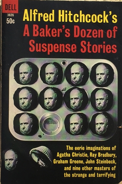Alfred Hitchcock's Original Famous Profile Sketch and Signature in his book,a Baker's Dozen of Suspense Stories