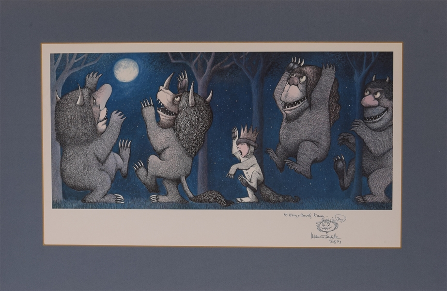 Maurice Sendak Original Drawing on Scarce Print of Wild Things!