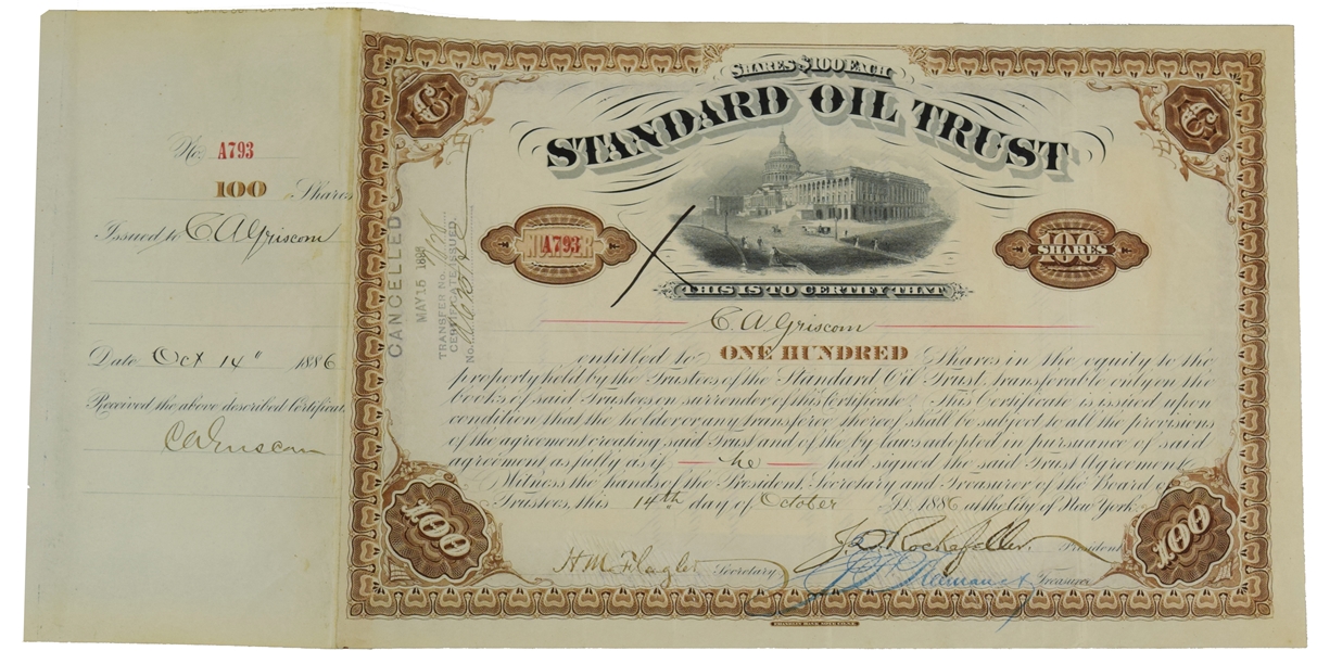 Rockefeller ,Flagler Signed Standard Oil Trust