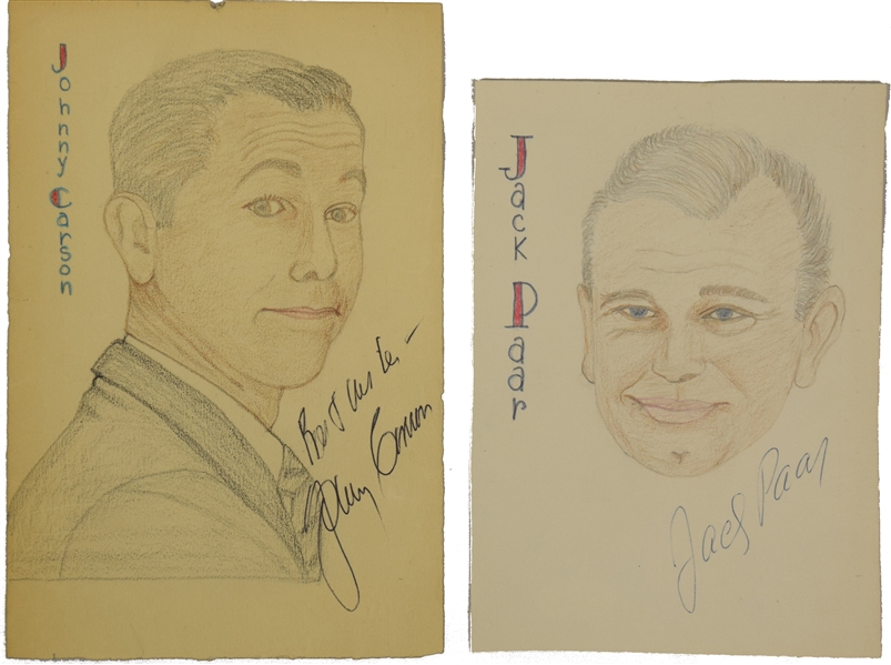 Tonight Shows-Johnny Carson and Jack Parr Signed Original Sketches