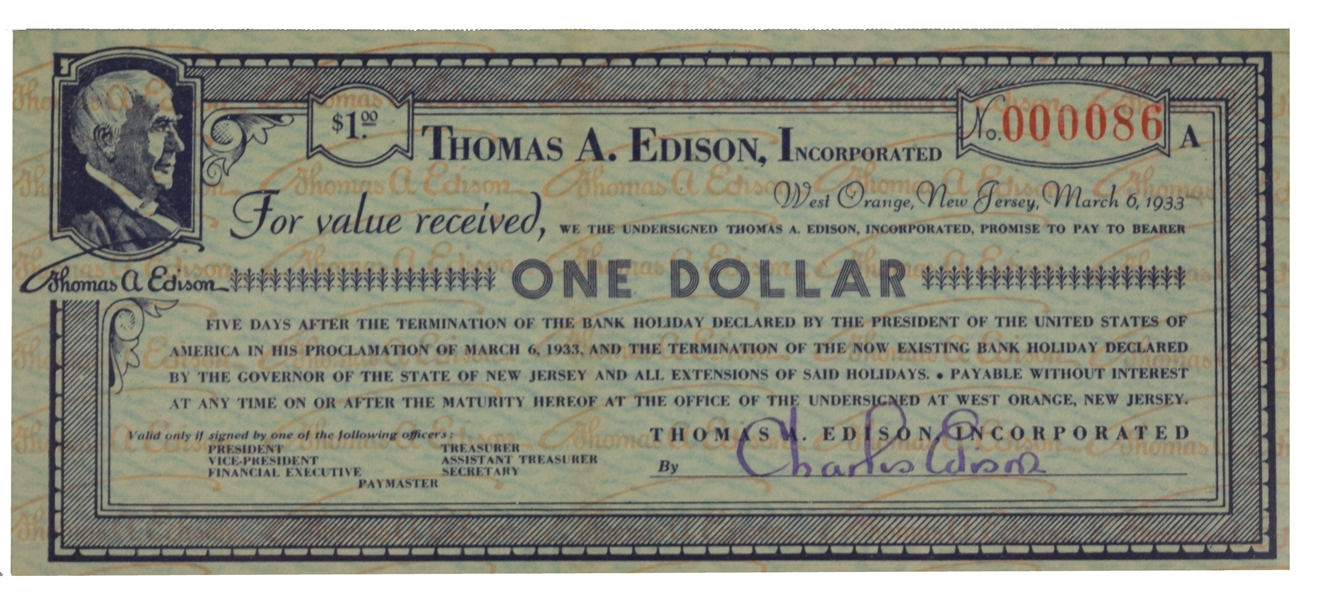 Rare Thomas Edison Depression Script