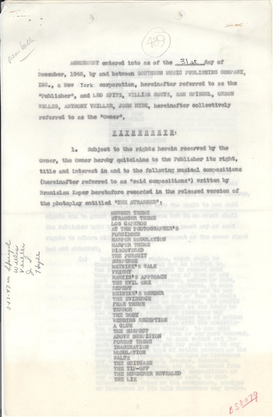 Orson Welles Signed Contract