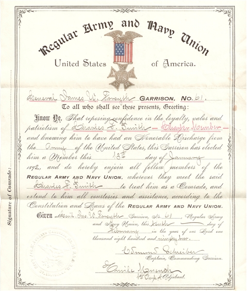 George A. Custer 7th  Calvary Appointment for Sergeant and Archive