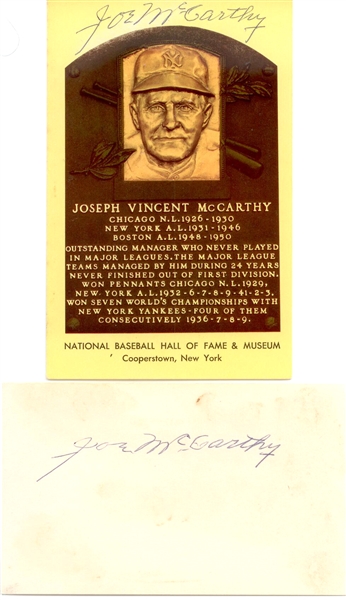 Joe McCarthy Signed Hall Of Fame Postcard