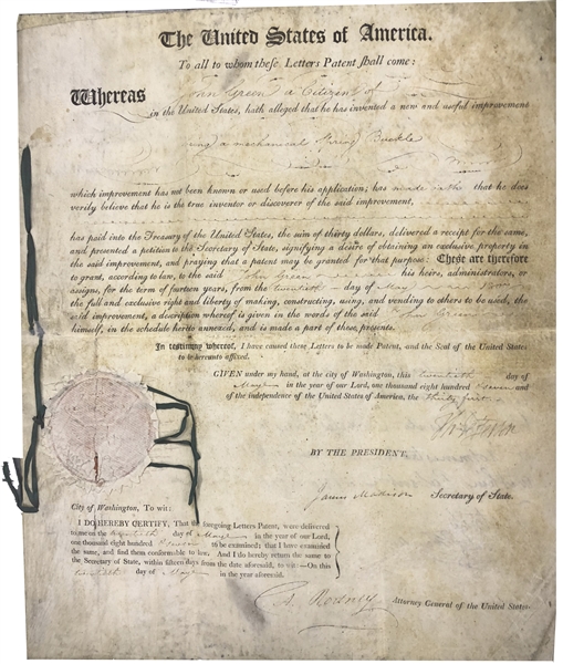 Thomas Jefferson & James Madison Signed patent