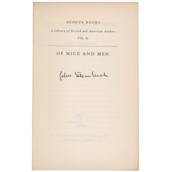 John Steinbeck Signed Of Mice and Men 