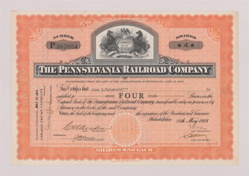  Group of 4 U. S. Railroad Stock Certificates