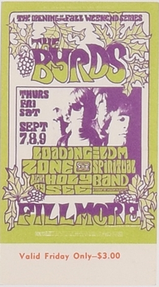 Rock Tickets Jimi Hendrix, Led Zepplin, Big Brother and the Holding Company, The Byrds