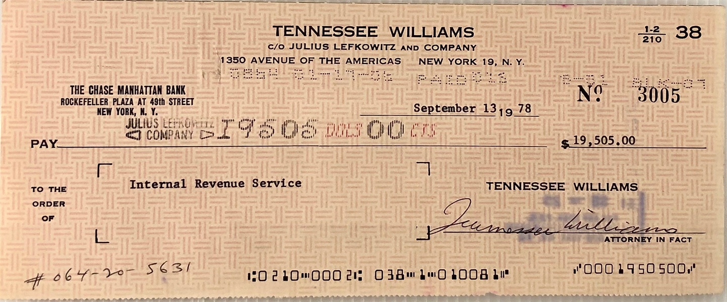 Tenenessee Williams Pays his Taxes