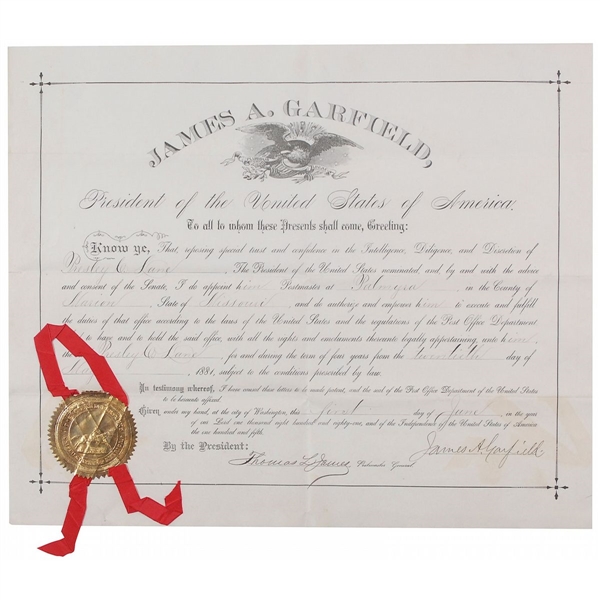 Rare James Garfield Document Signed As President