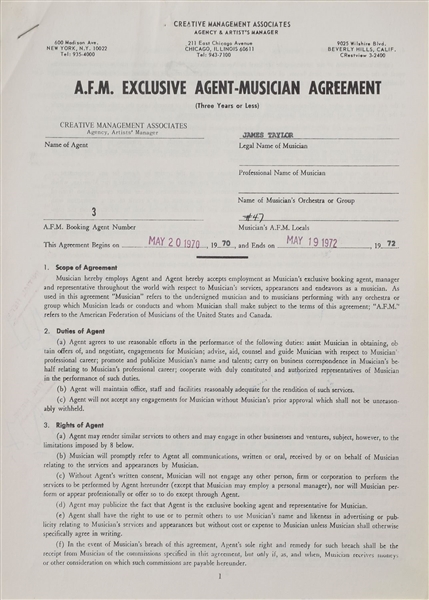James Taylor 1970 Music Contract