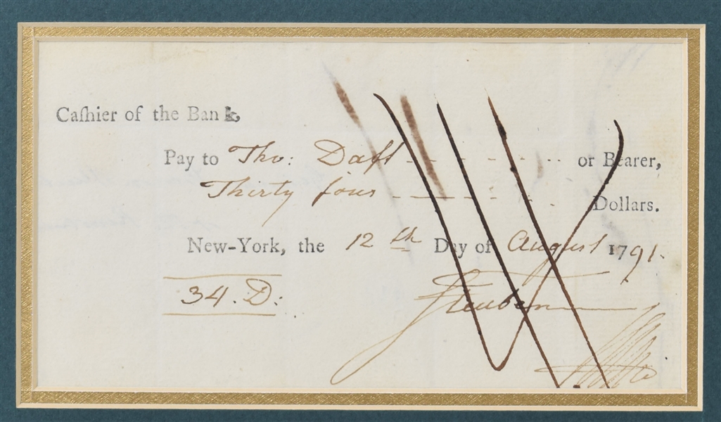 Baron Von Steuben Signed 1791 Bank draft