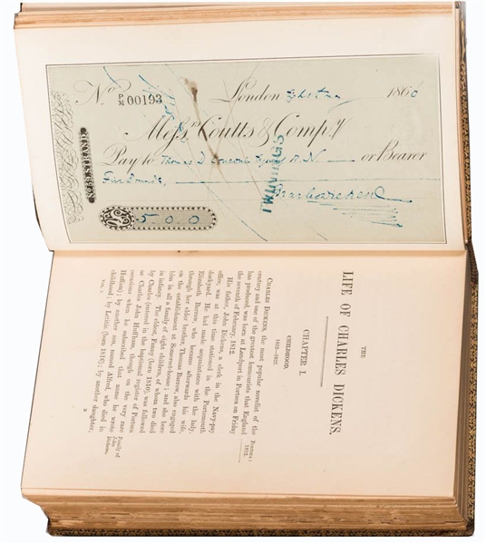 Check Signed by Dickens in a extra Illustrated set of books the Life of Charles Dickens