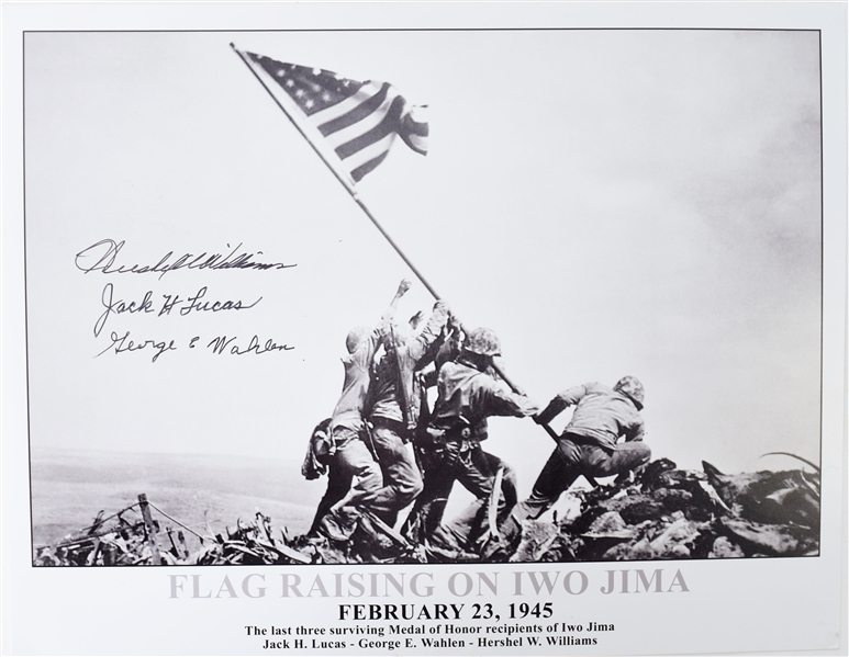 Flag raising on Iwo Jima Signed by last there Medal Of Honor Winners