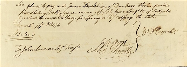 Oliver Ellsworth 1776 Document for Saltpeter