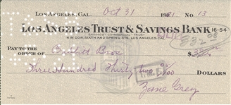 Zane Grey Signed Check