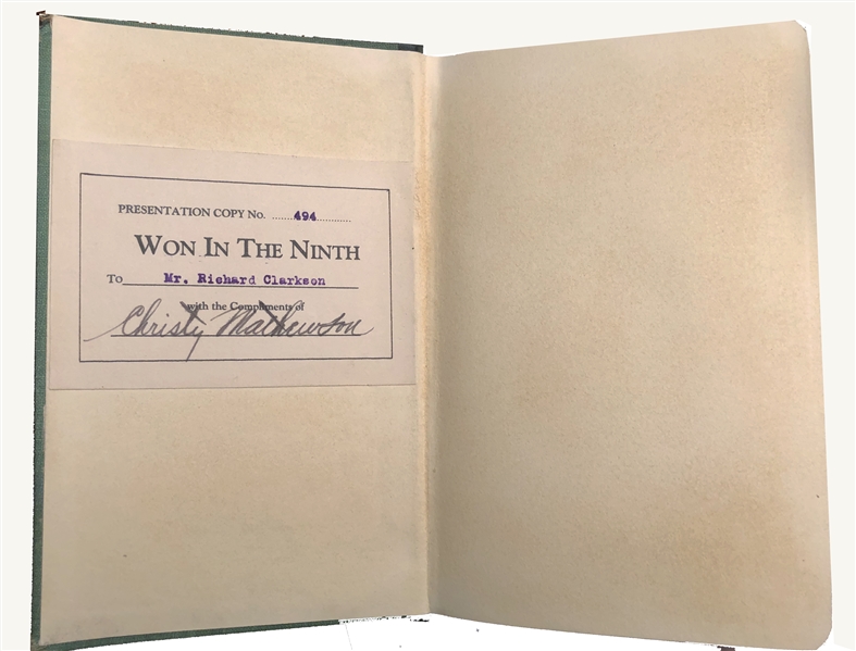 1910 Christy Mathewson Signed Book (Won In The Ninth Signed )