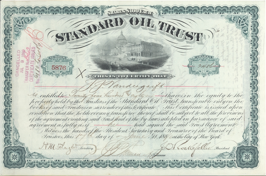 Standard Oil Trust Signed by Rockefeller and Flagler