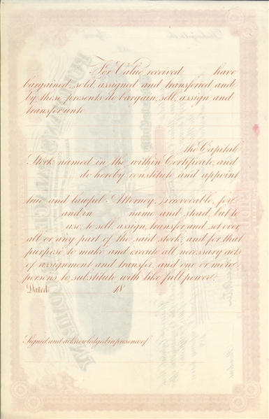 Pullman's Palace Car Co. stock certificate signed by Horace Porter