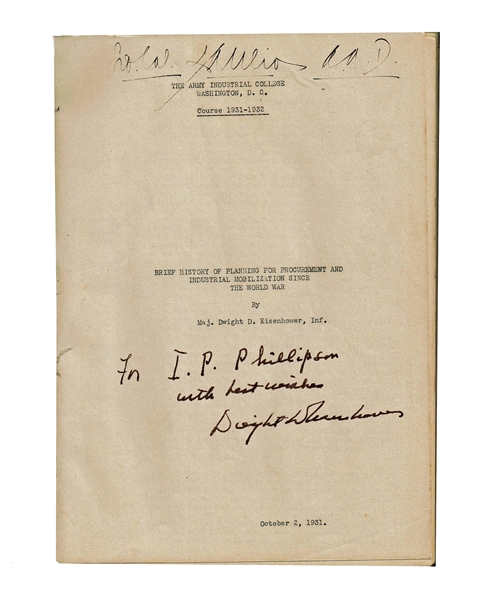 Eisenhower Signed Presentation Copy Planning for Industrial Mobilization Since the World War, Ex-Forbes