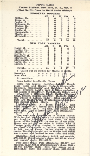 Don Larsen's Perfect Game Scorecard Signed By Jackie Robinson