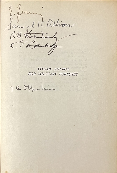 Incredible signed ''Atomic Energy for Military Purposes'' -by Enrico Fermi & Robert Oppenheimer and- Also Signed by Four Other Manhattan Project Scientists Who Developed the First Atomic B