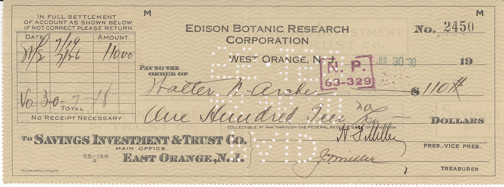 3 Edison Botanic Research Corporation Checks