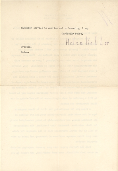 Helen Keller Typed Letter Signed to FDR - I bless you for considering the blind in these desperate days
