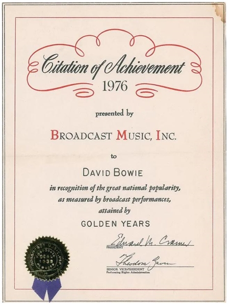 David Bowie BMI 1976 Award
