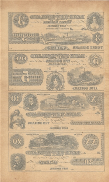 Bank of New-England at Goodspeed's Landing $3-$5-$10-$20 Uncut Sheet