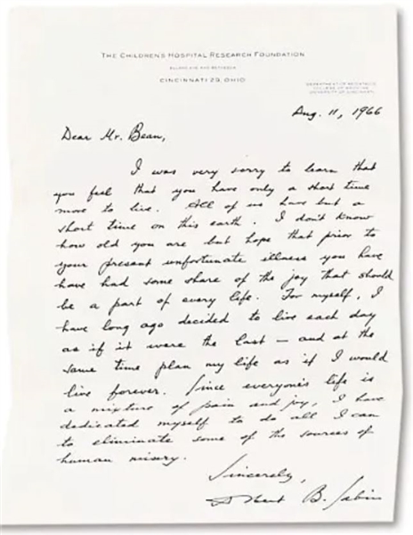 Albert B. Sabine Sends letter Explaing the way he lives his Life!