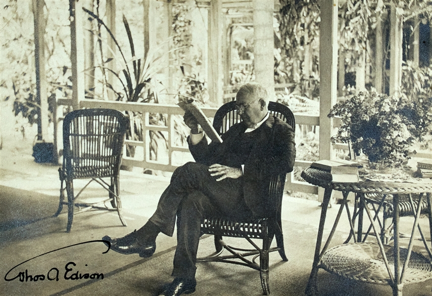 Thomas Edison Signed Photograph on the porch at his Fort Myers, Florida winter estate