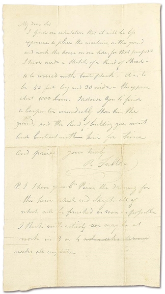 Robert Fulton Original Drawing and Letter 